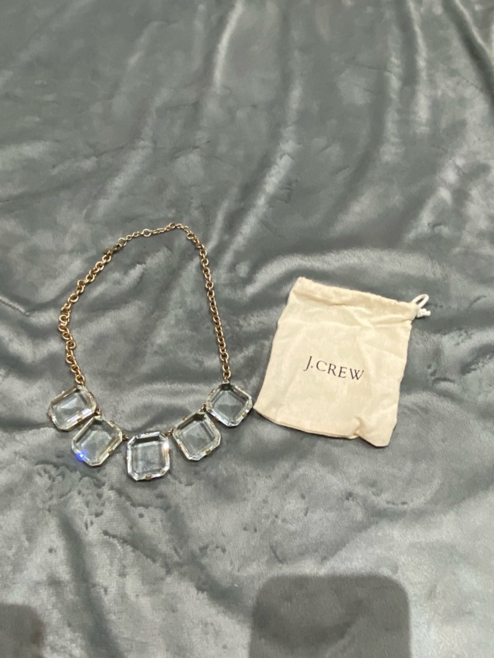 J. Crew Factory Gold Tone Necklace with Five Clear Crystal Squares